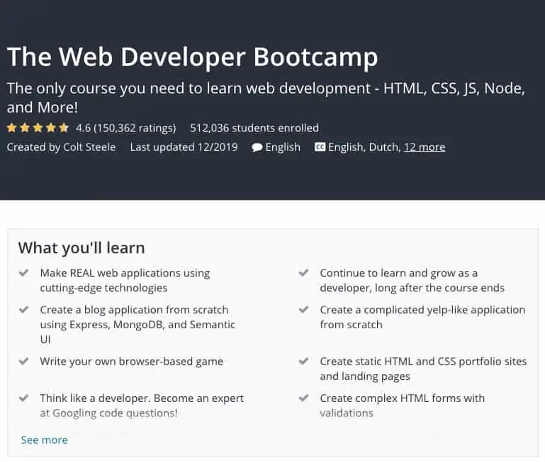 The web developer bootcamp
